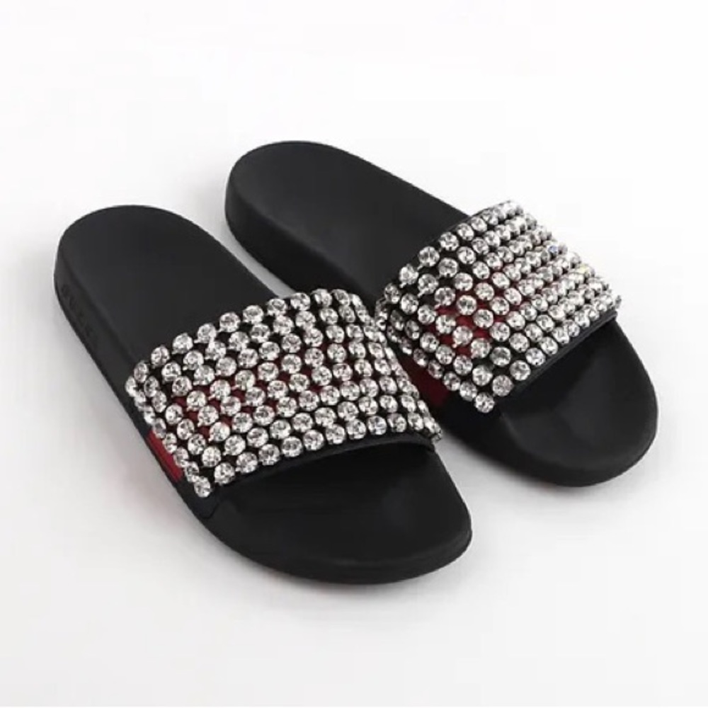 NEW Gucci Web Crystal Embellished Sandals UK 38